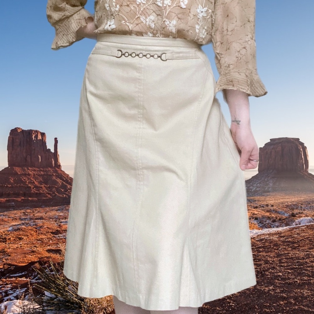 Vintage NY&Co Western Khaki Midi Skirt Size 30”